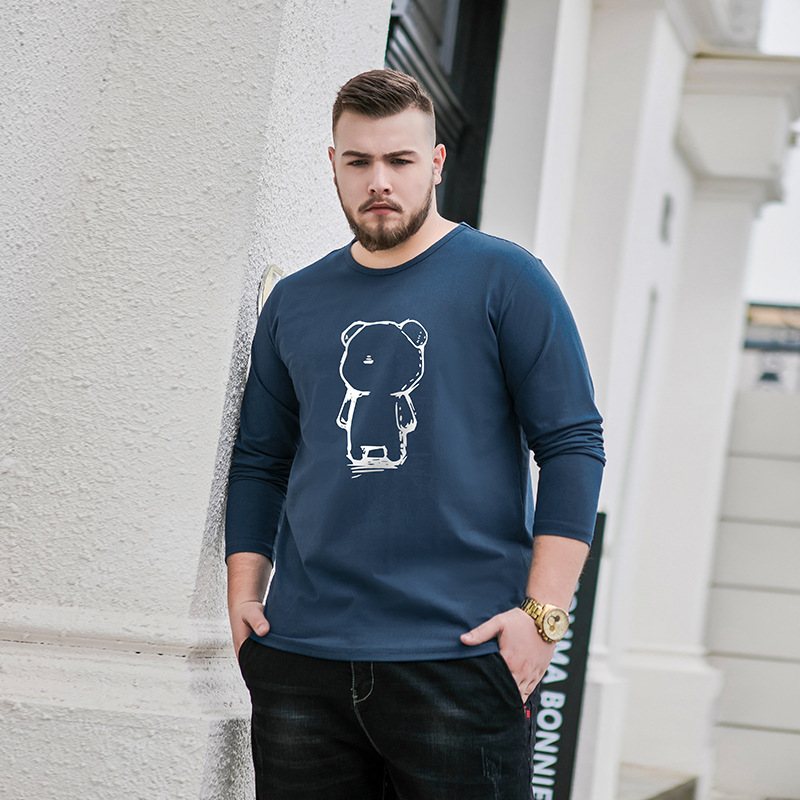 アメカジ くま刺繍プリント長袖丸首Tシャツ