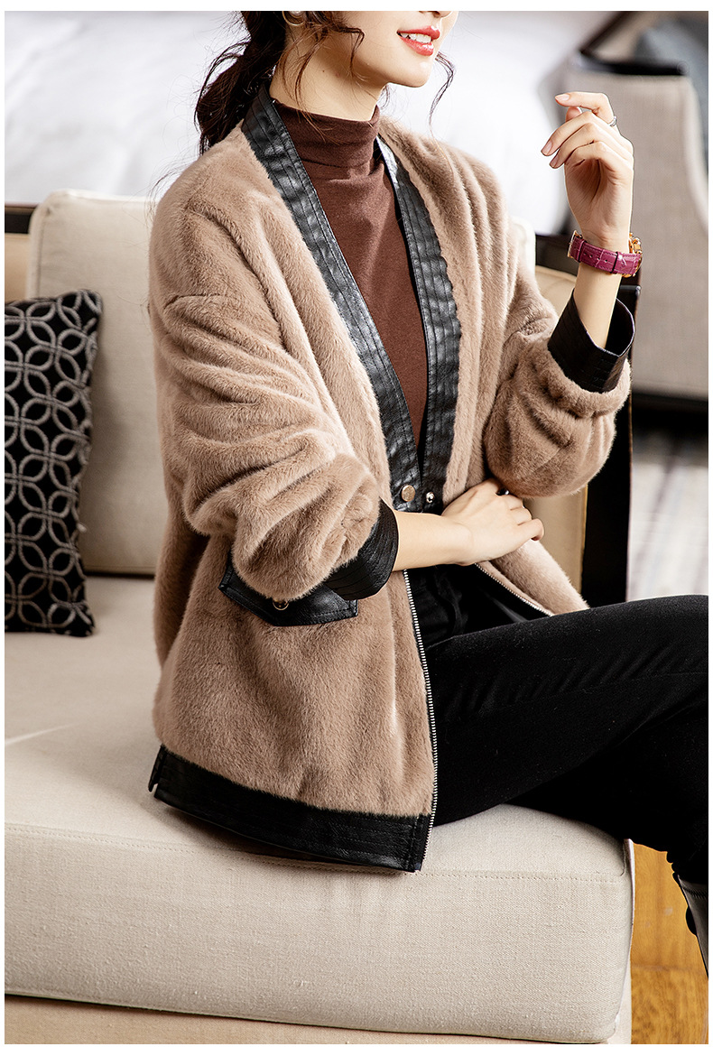 アメカジ レディース ノーカラー ボアジャケット 上品配色コート