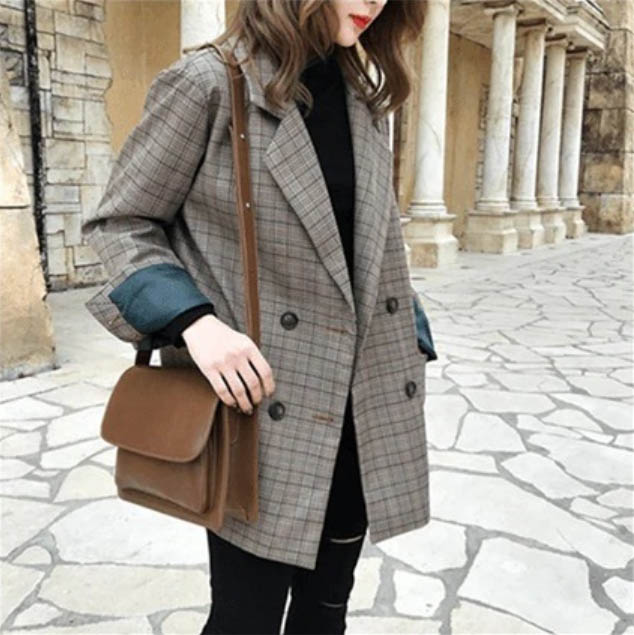 アメカジ グレンチェック柄テーラードジャケット レディースアウター