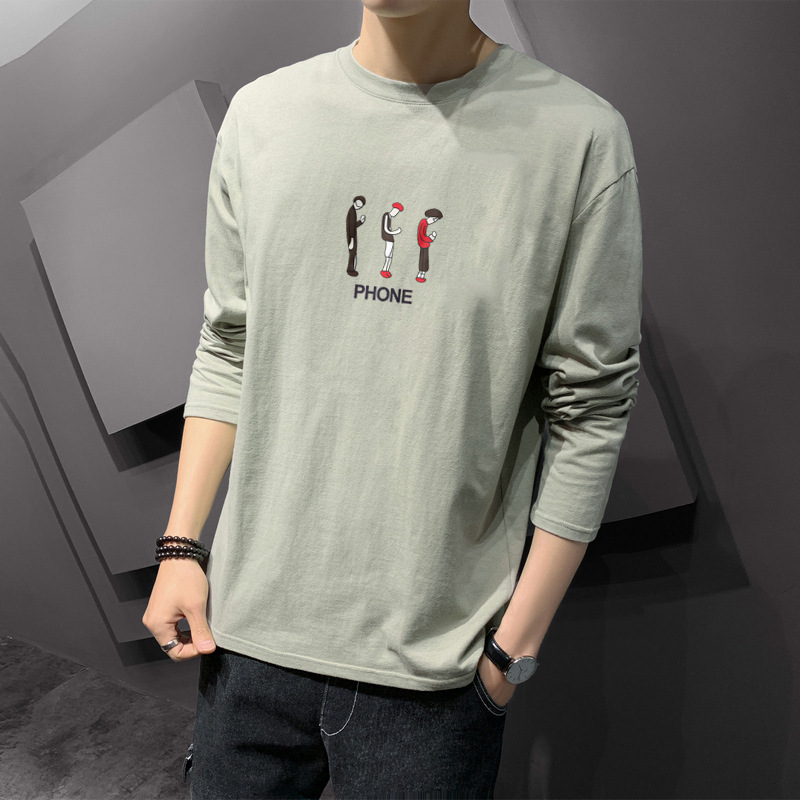 アメカジ 多彩なグラフィックプリント長袖丸首トップス