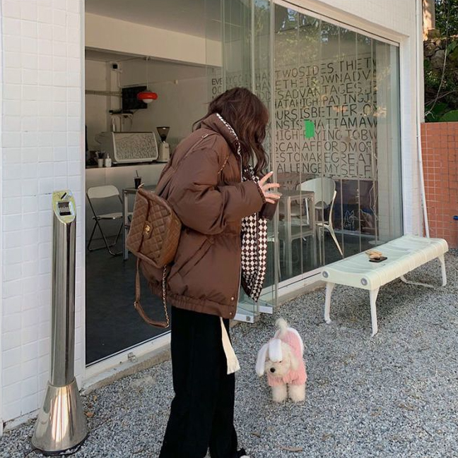 アメカジ 女性用中綿入り裏起毛アウター大きめサイズ防寒着茶色