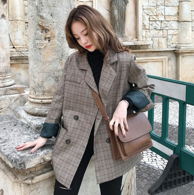 アメカジ グレンチェック柄テーラードジャケット レディースアウター