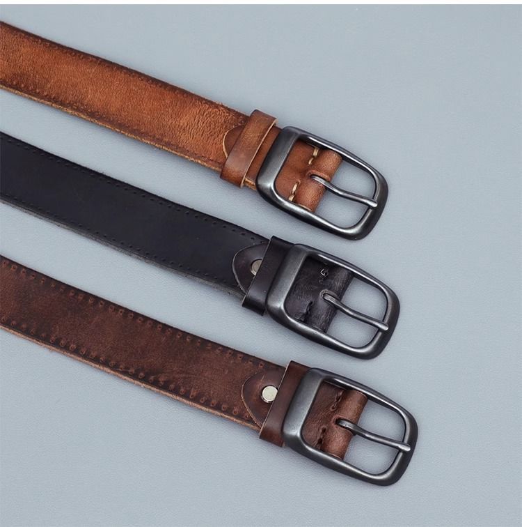 アメカジ 本革製ヴィンテージ加工ピンバックルベルト