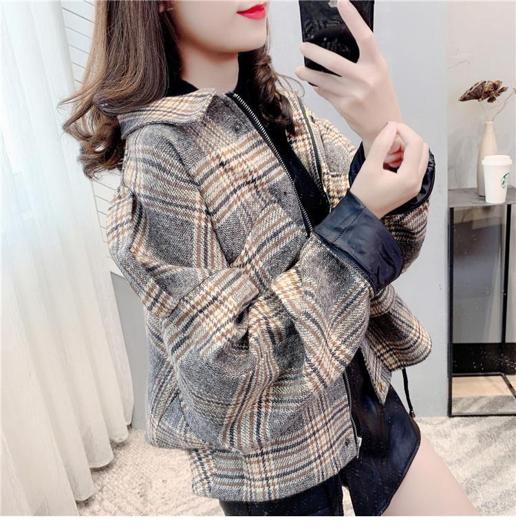 アメカジ レディース チェック柄ショートコート アウター ゆったり上着