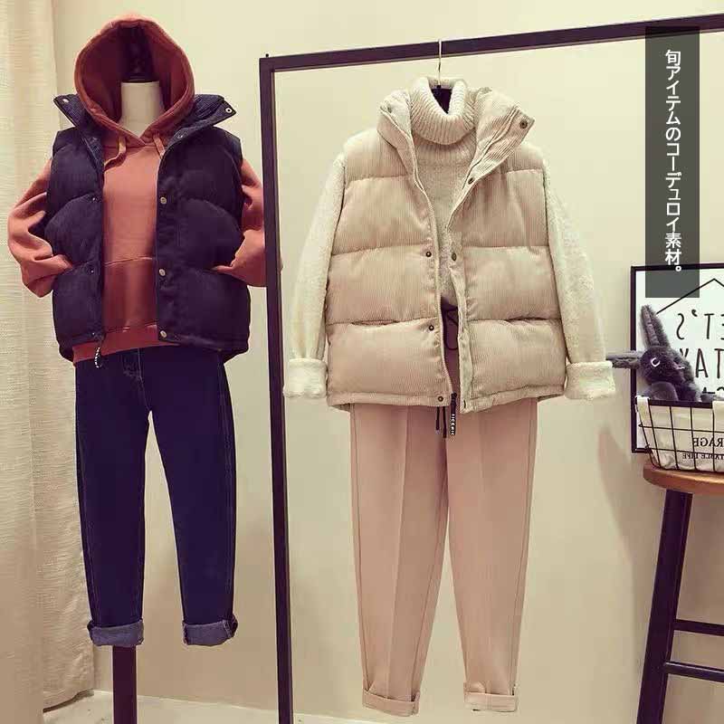 アメカジ レディース中綿ベスト前開きアウター袖なしスタンドカラー