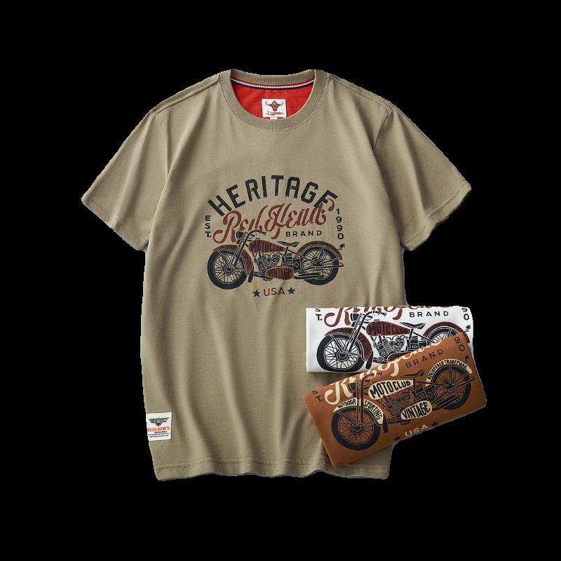 アメカジファッション  ヴィンテージバイク柄プリント半袖Tシャツ