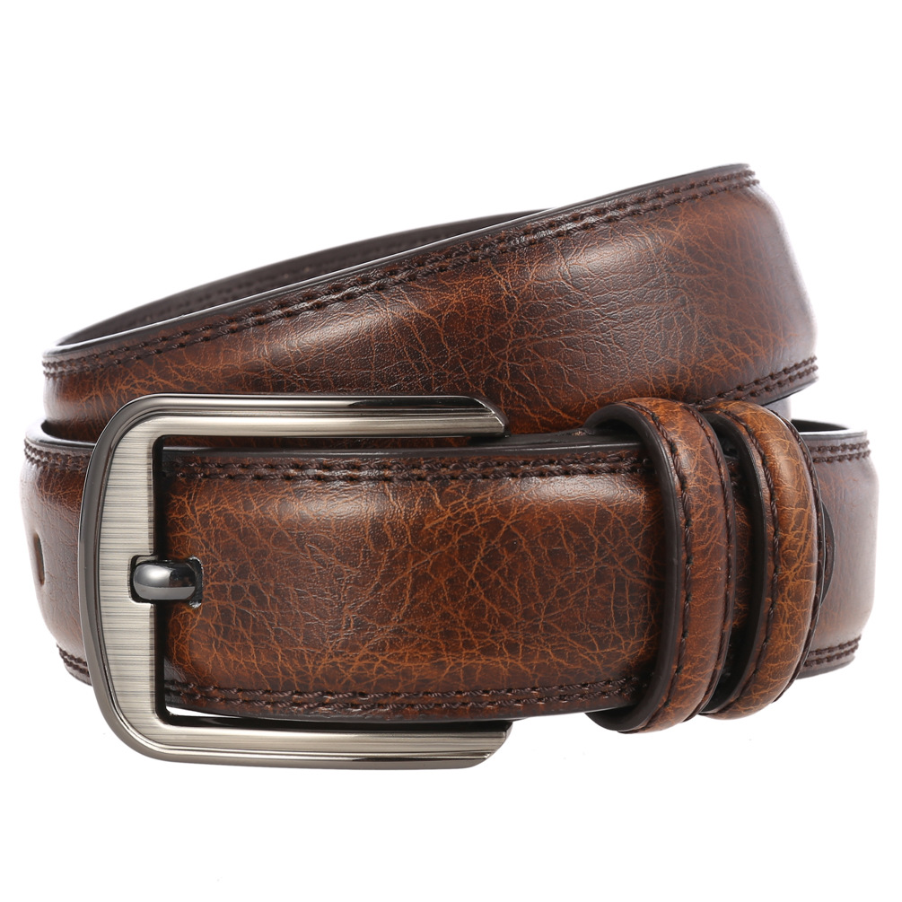 アメカジ 本革ダブルステッチビンテージレザーベルト