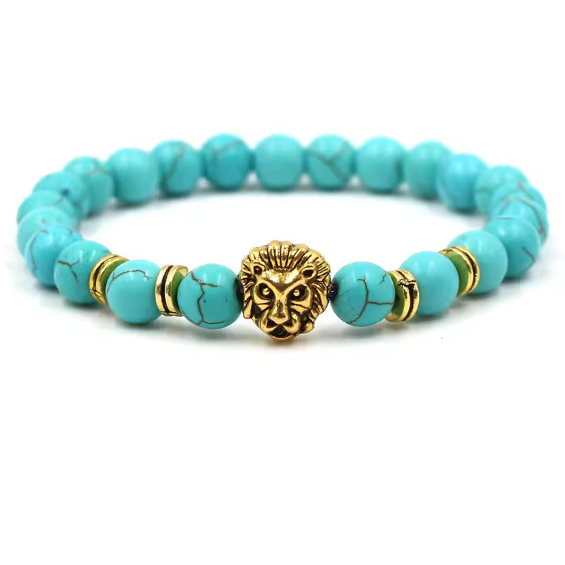 アメカジ 獅子の顔モチーフ天然石ビーズブレスレット