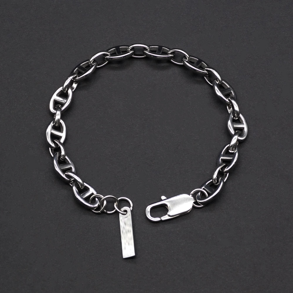 アメカジ 太めチェーン幾何学模様メタルブレスレット