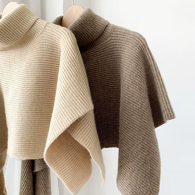 アメカジ タートルネック リブニット ジャケット風 重ね着セーター