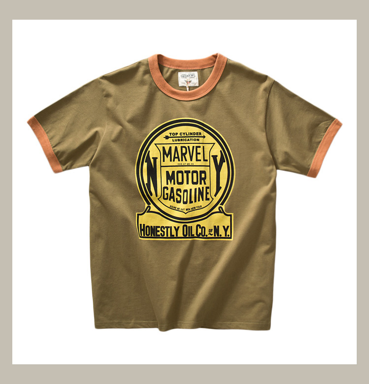アメカジ クラシック燃料看板風リンガーＴシャツ