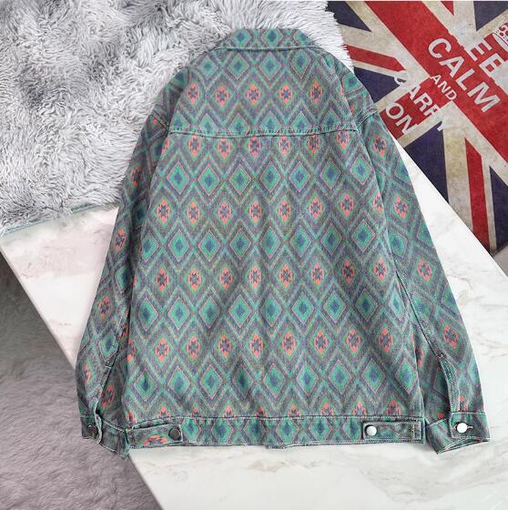 アメカジ 男性用幾何学模様長袖デニムジャケット