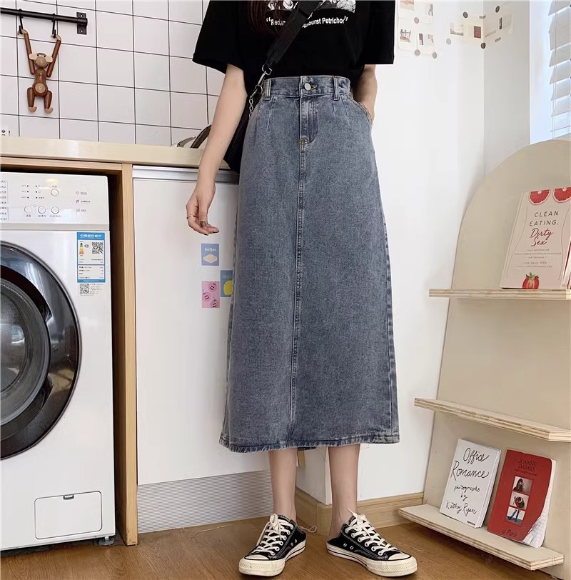 アメカジ デニムロングスカート バックスリット 脚長効果 着回し抜群
