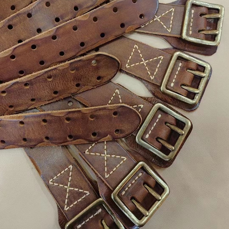 アメカジ 本革二重穴パンチングデザインベルト
