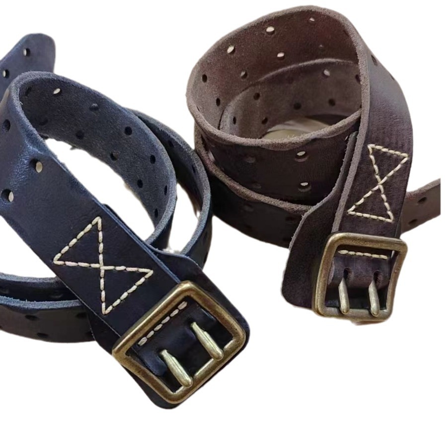 アメカジ 本革二重穴パンチングデザインベルト