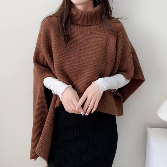 アメカジ タートルネック リブニット ジャケット風 重ね着セーター