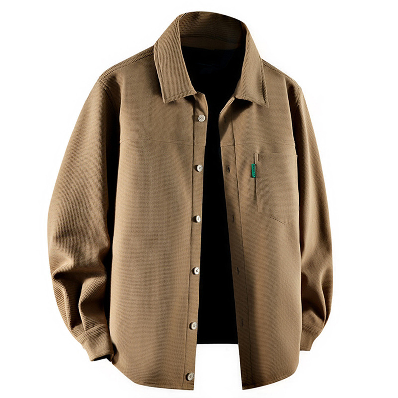 アメカジ コーデュロイ風ゆったり長袖ワークシャツ