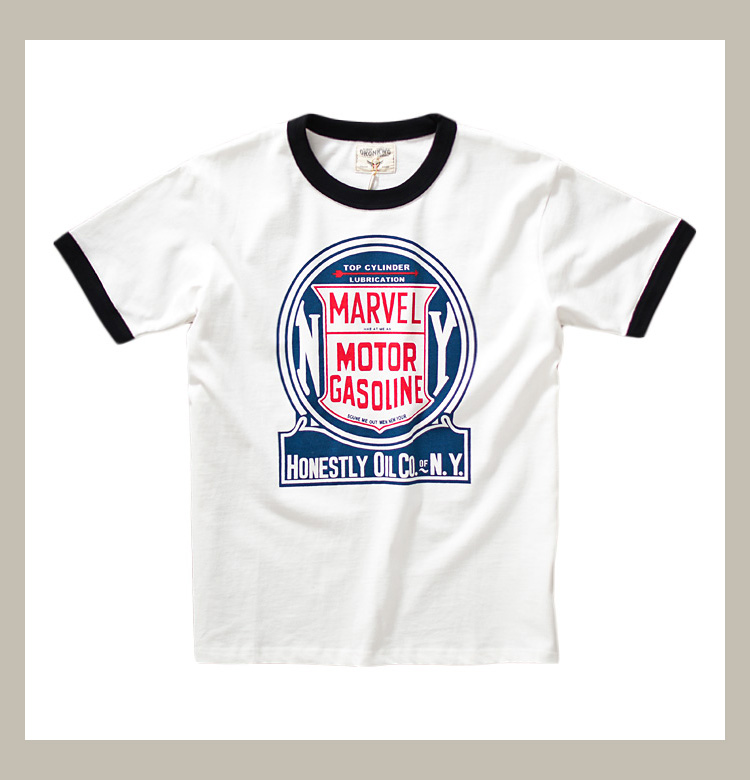 アメカジ クラシック燃料看板風リンガーＴシャツ