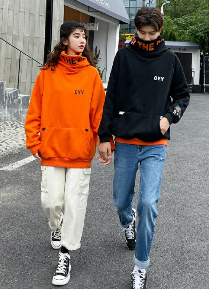 アメカジ スウェット ビッグフード プルオーバー 黒 オレンジ