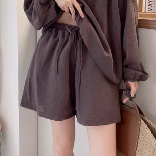 アメカジ レディース 肩開きロンティー セットアップ ショートパンツ付き