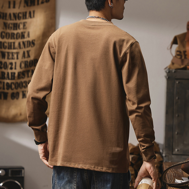 アメカジ ヴィンテージバイクプリント長袖丸首シャツ