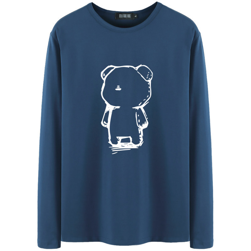 アメカジ くま刺繍プリント長袖丸首Tシャツ