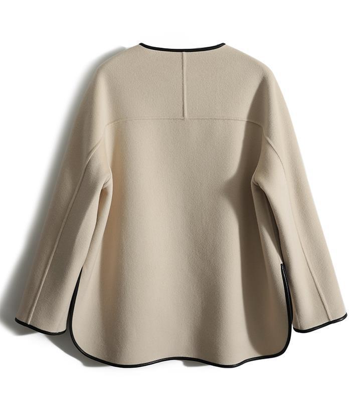 アメカジ レディース ノーカラージャケット 上品パイピング通勤コート