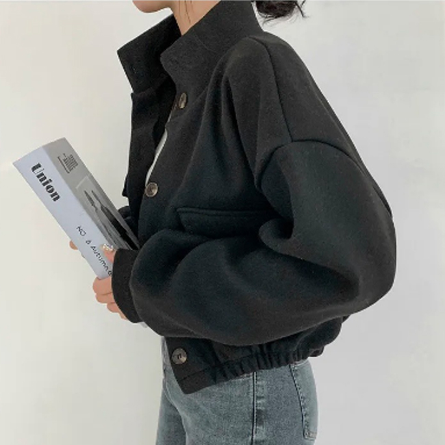 アメカジ レディース ショート丈ジャケット グレー スタンドカラー