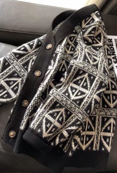 アメカジ メンズ幾何学柄ニットカーディガン前開きアウター