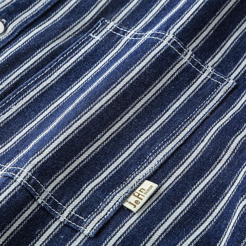 アメカジ ヴィンテージ風縦縞柄長袖ワークシャツ