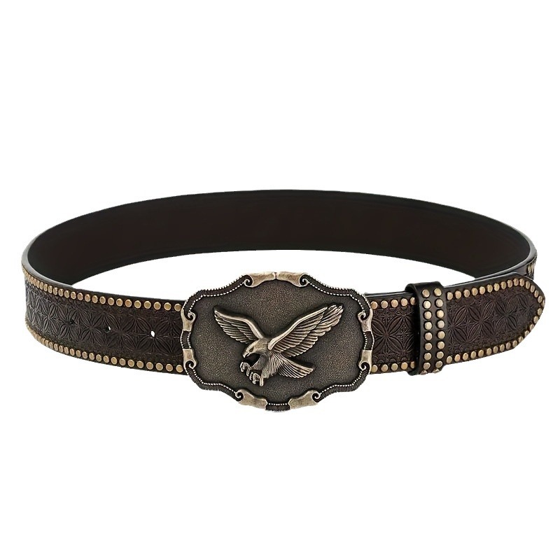 アメカジ 鷲モチーフ立体彫刻バックル装飾革ベルト