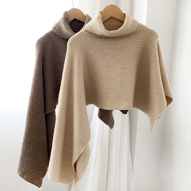 アメカジ タートルネック リブニット ジャケット風 重ね着セーター