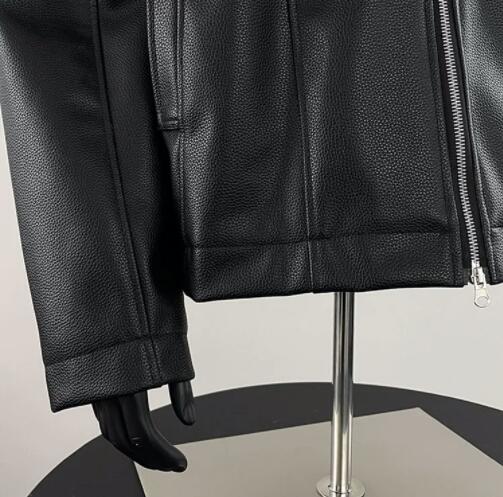 アメカジ メンズ フェイクレザージャケット 黒 フード付き アウター