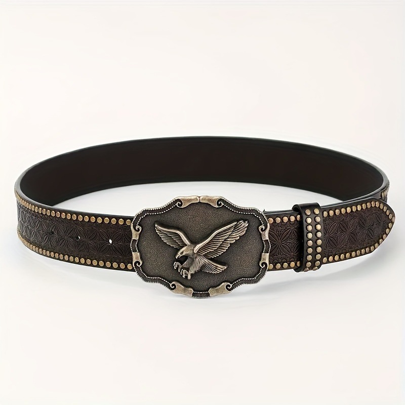 アメカジ 鷲モチーフ立体彫刻バックル装飾革ベルト