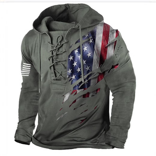 アメカジ 星条旗デザイン編み上げパーカートレーナー