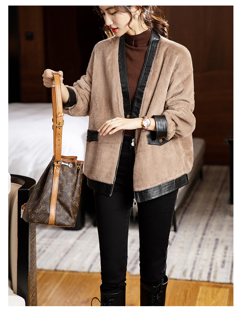 アメカジ レディース ノーカラー ボアジャケット 上品配色コート