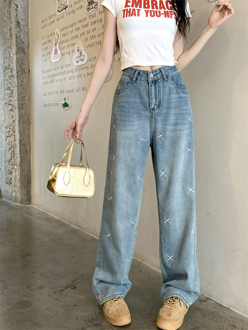 青ファッション 二〇二四年新作デニムワイドパンツゆったりシルエット