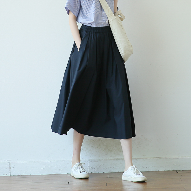 青ファッション ゆったりギャザーミディスカート