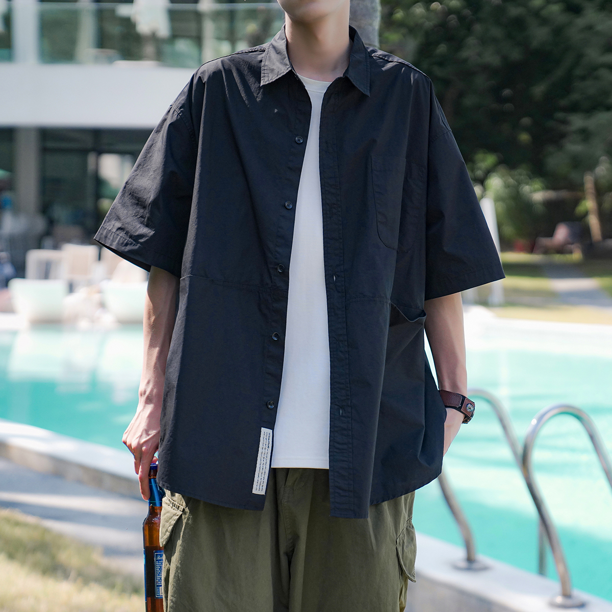 青ファッション 青ファッション ゆったりシルエット半袖シャツ