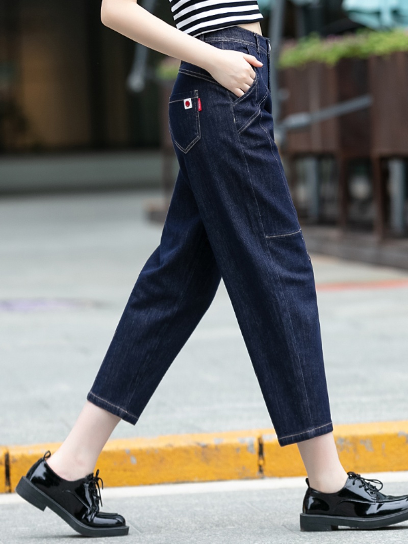 青ファッション クロップド丈デニムワイドパンツ