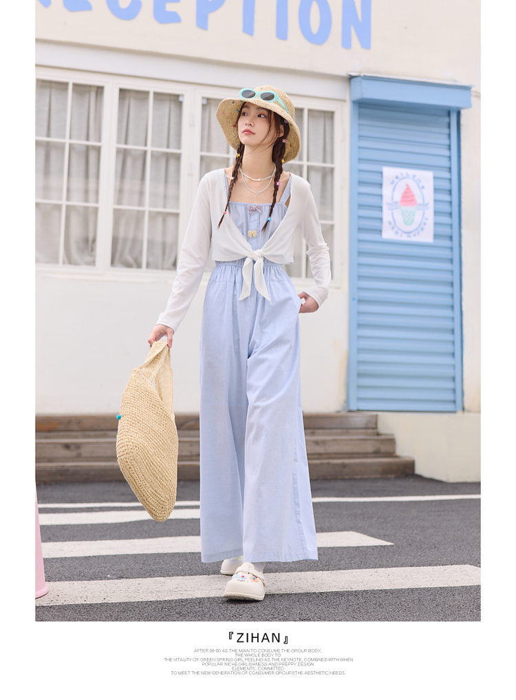 青ファッション 優雅キャミソールワイドパンツ