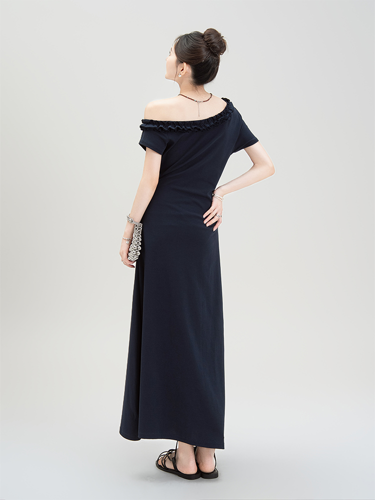 青ファッション リボン結びフリルロングスカート