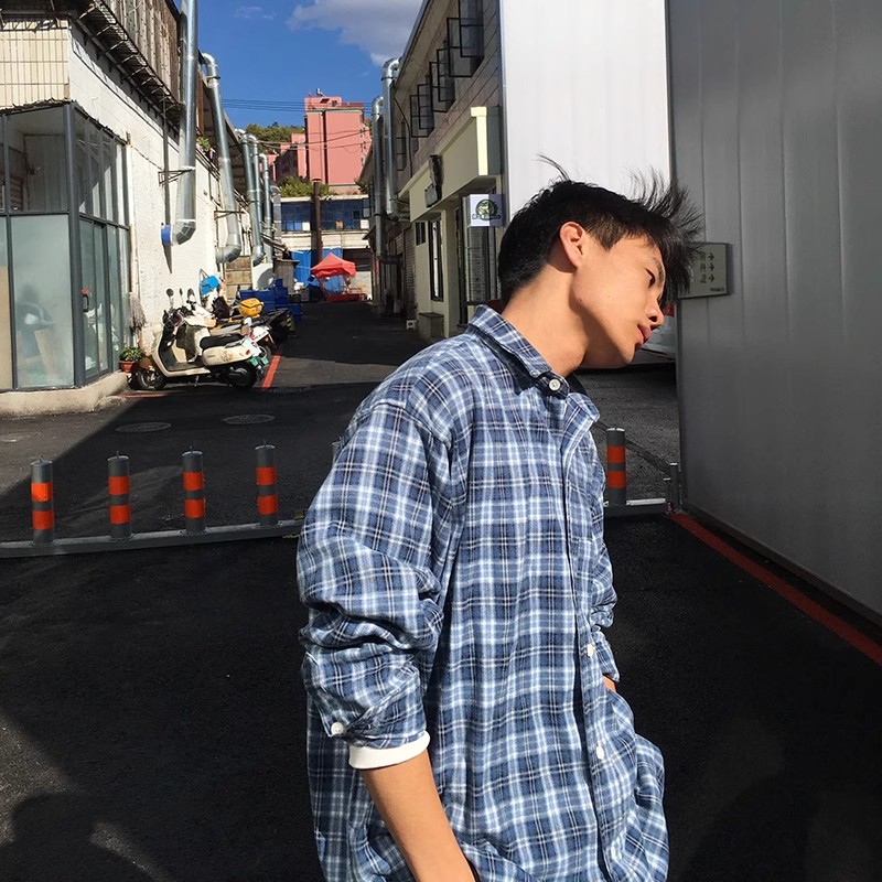 青ファッション 青ファッション 格子柄リラックスシャツ