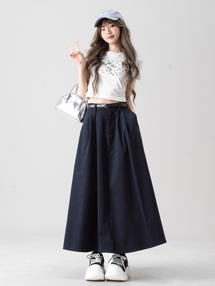 青ファッション 青ファッション タック入りマキシスカート