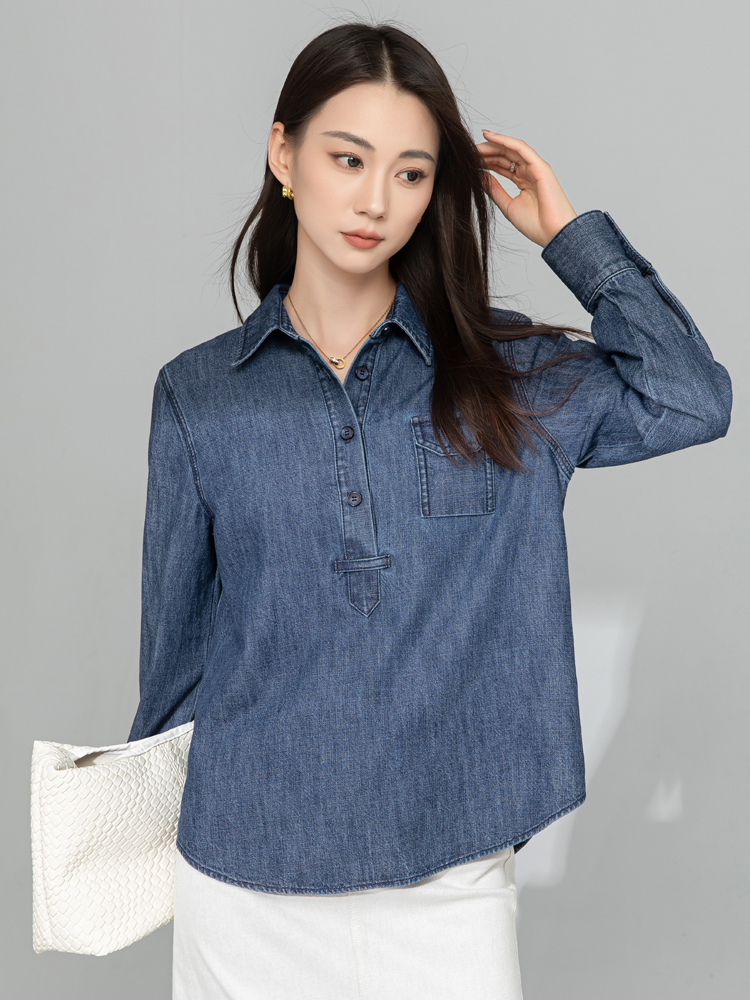青ファッション プルオーバーデニムシャツ