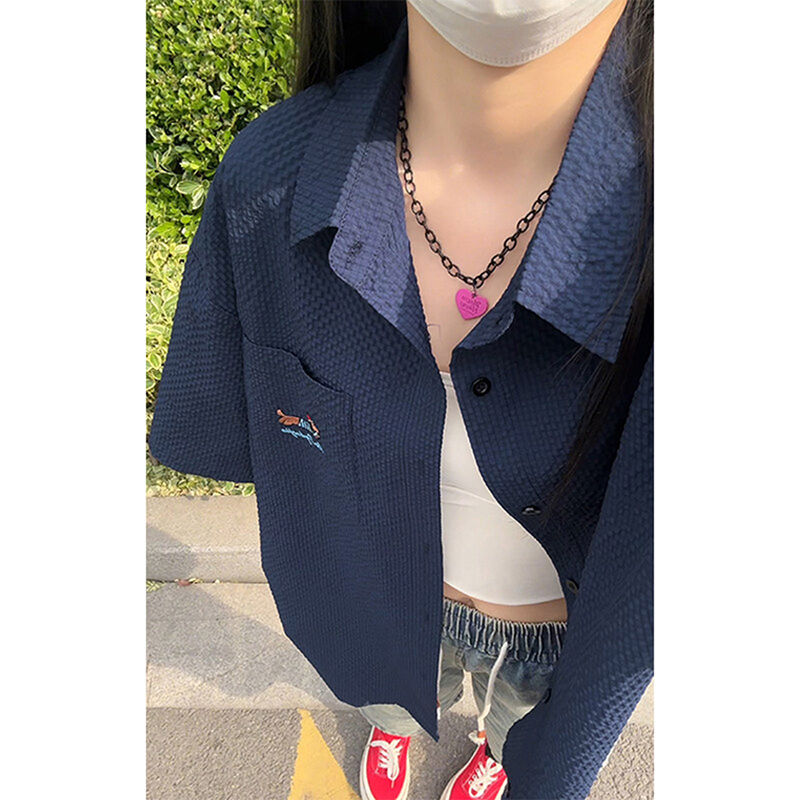 青ファッション 青ファッション 刺繍入り凹凸生地オーバーシャツ