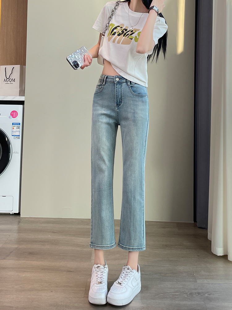 青ファッション ゆったりストレートデニムパンツ