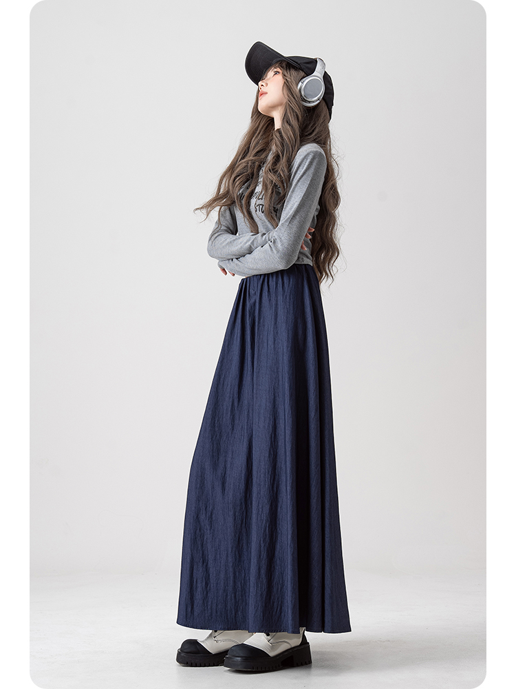 青ファッション 青ファッション なめらか揺れる マキシスカート