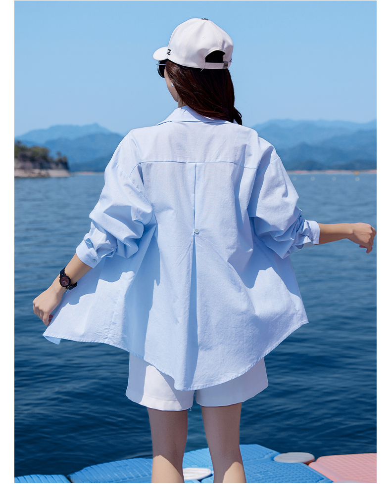 青ファッション さわやか海辺リゾートシャツ
