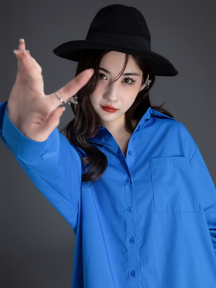 青ファッション ロングシャツワンピース